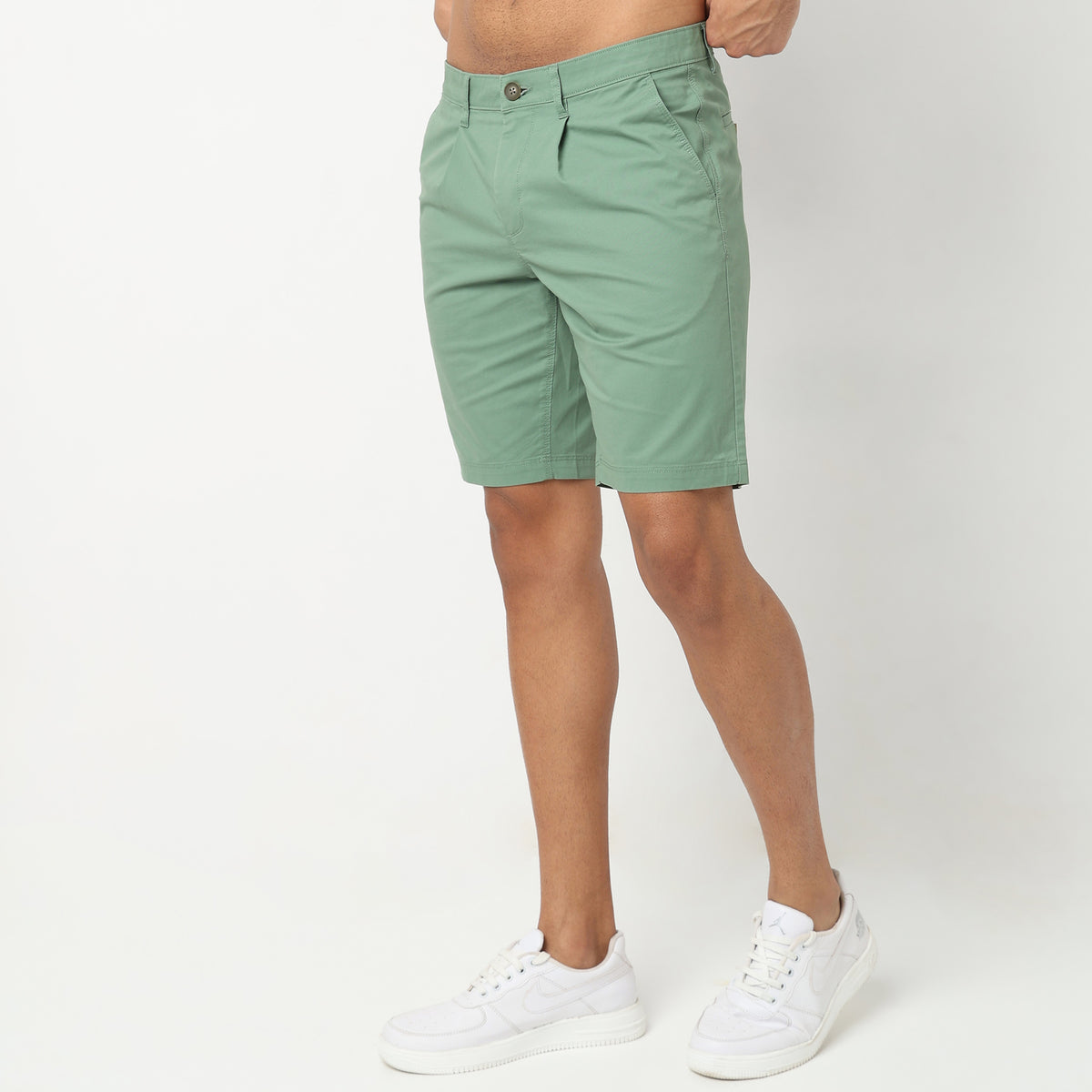 Regular Fit Solid Mid Rise Shorts