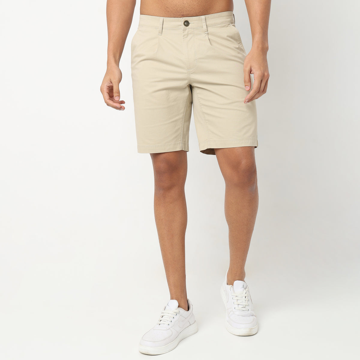 Regular Fit Solid Mid Rise Shorts