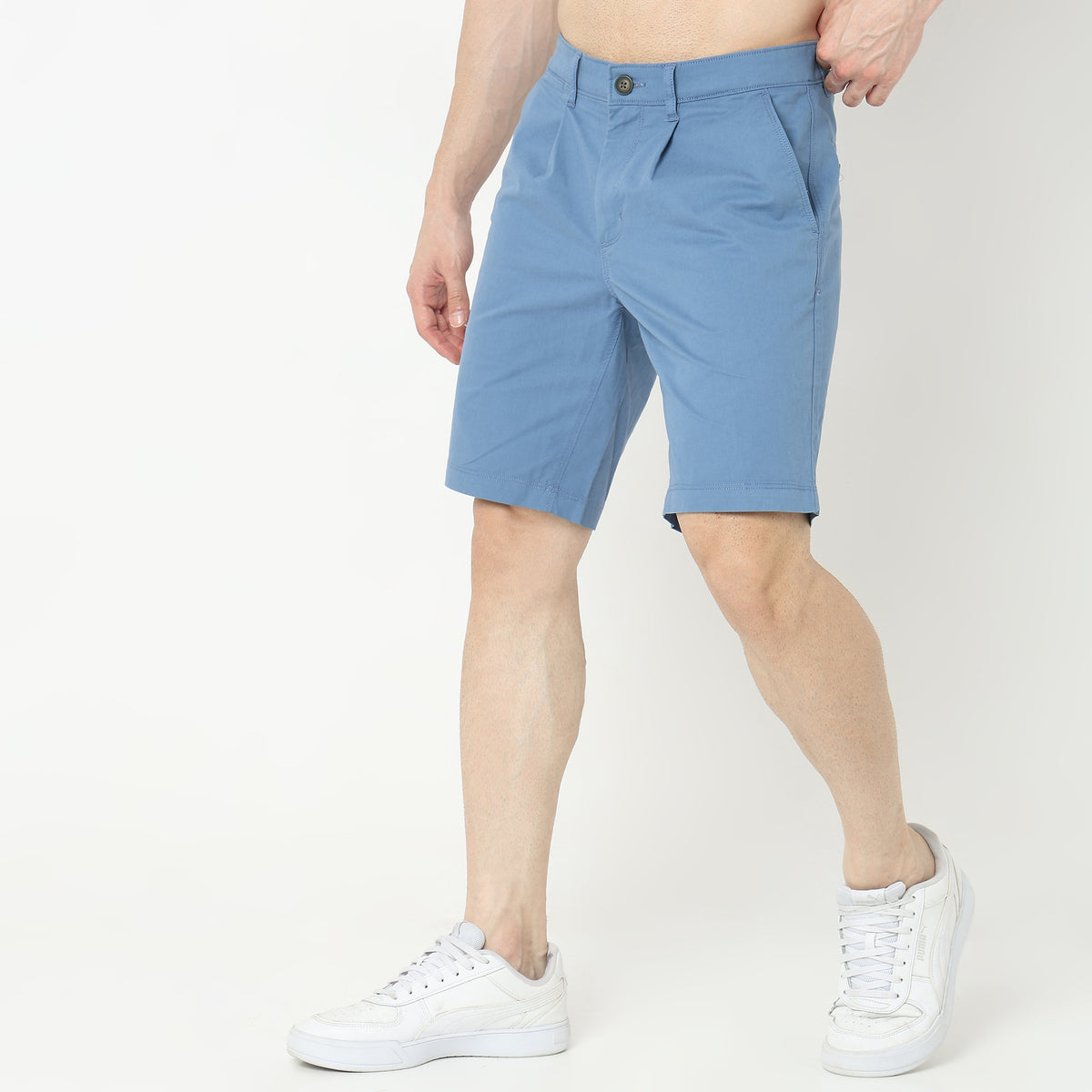 Regular Fit Solid Mid Rise Shorts