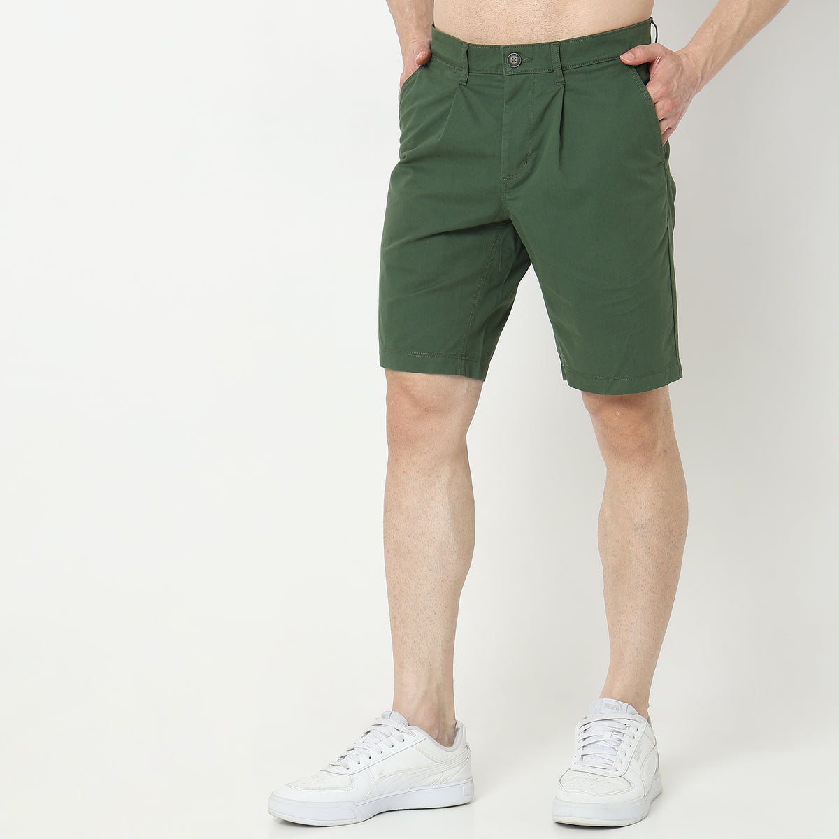 Regular Fit Solid Mid Rise Shorts