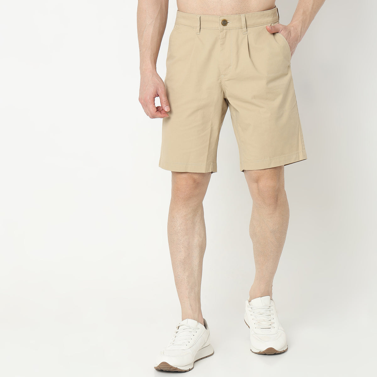 Regular Fit Solid Mid Rise Shorts