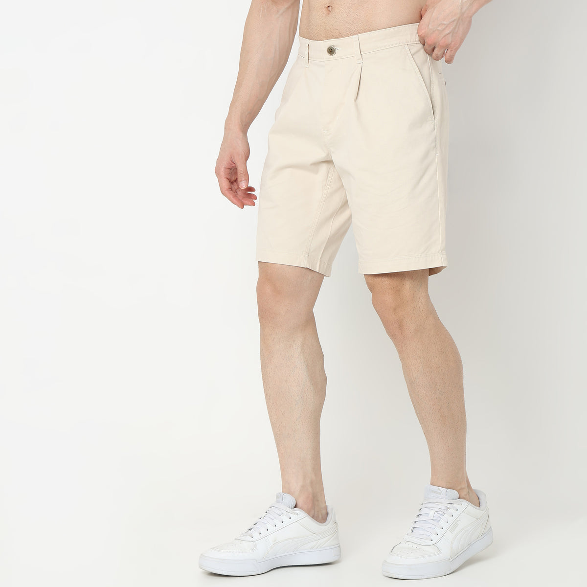 Regular Fit Solid Mid Rise Shorts