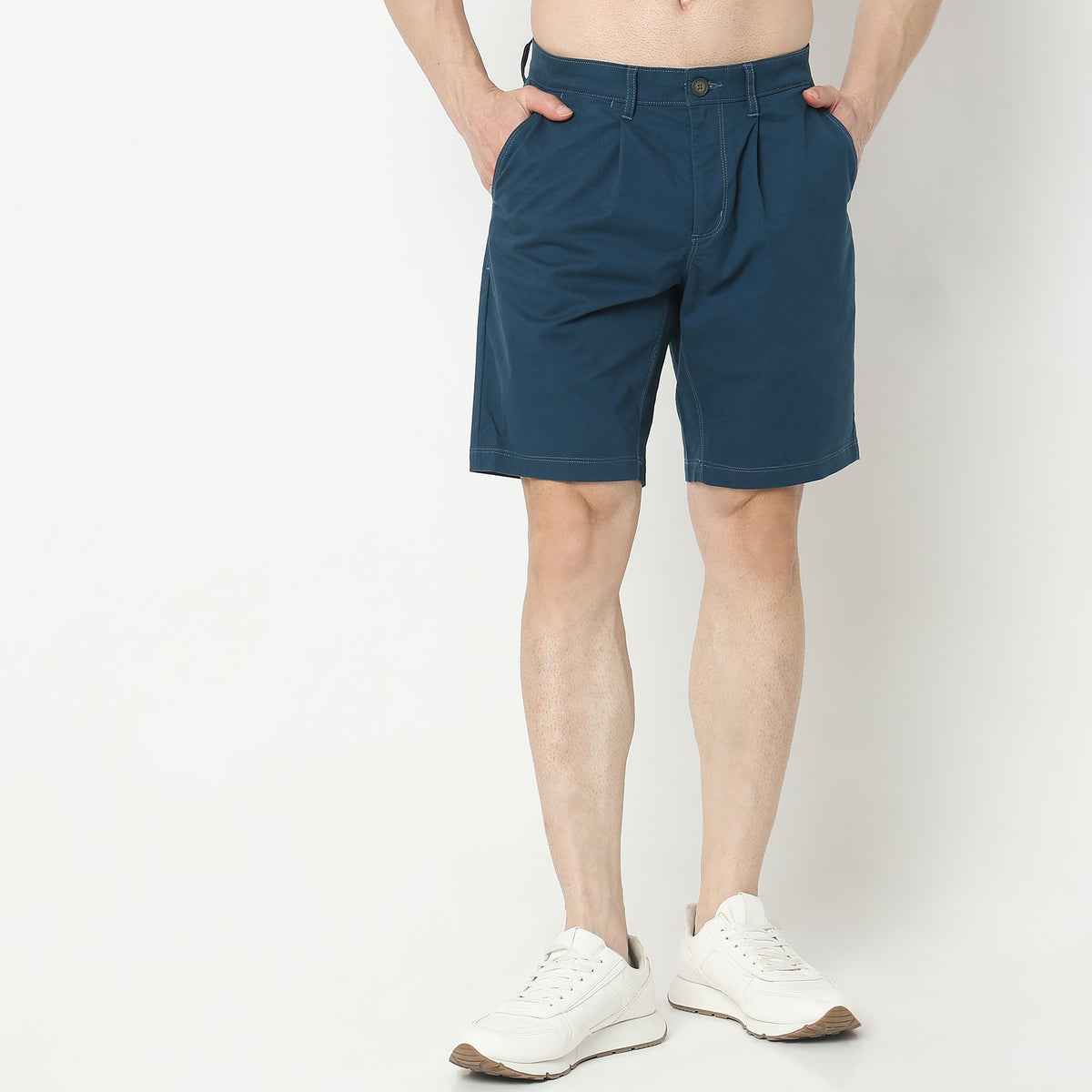 Regular Fit Solid Mid Rise Shorts