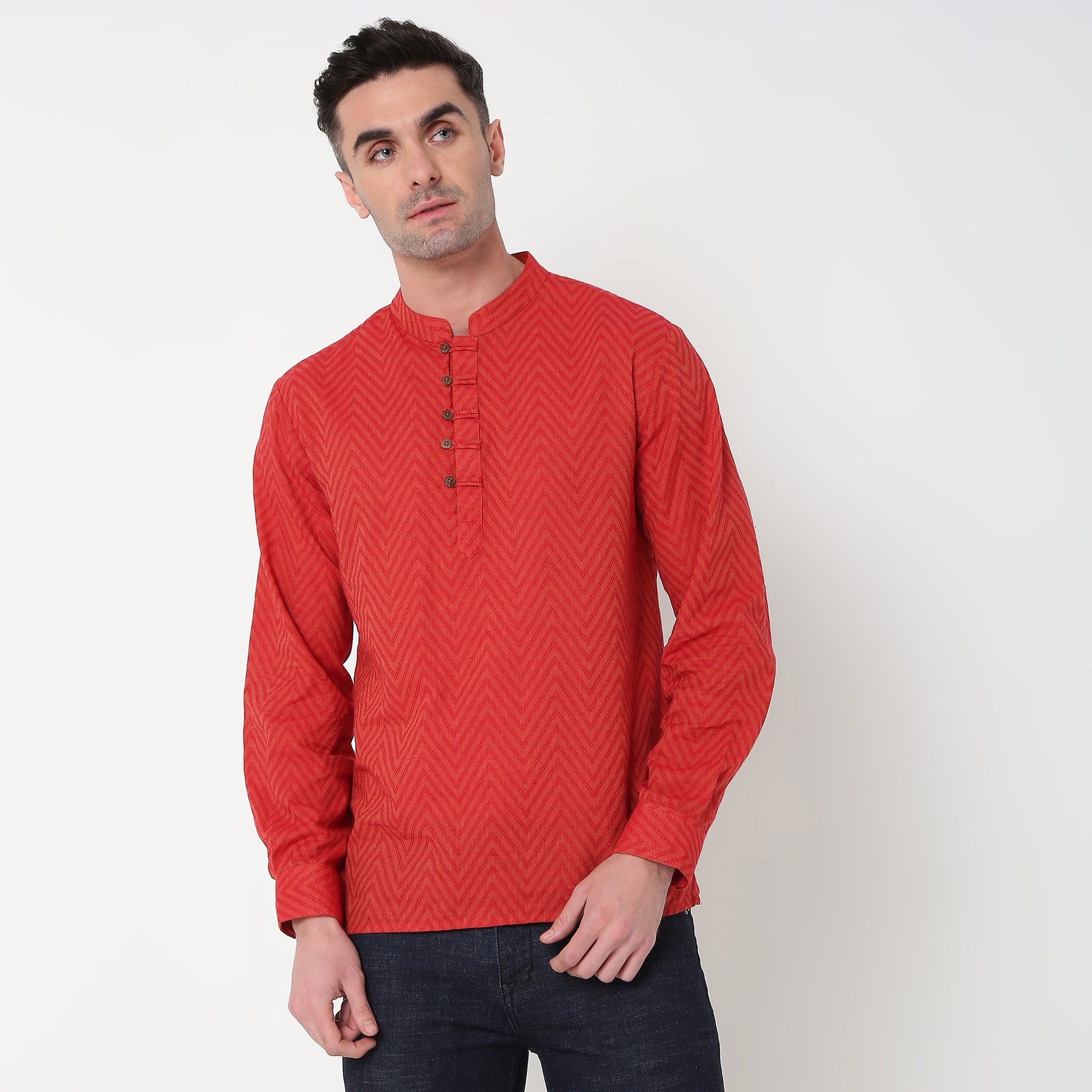 Regular Fit Jacquard Short Kurta