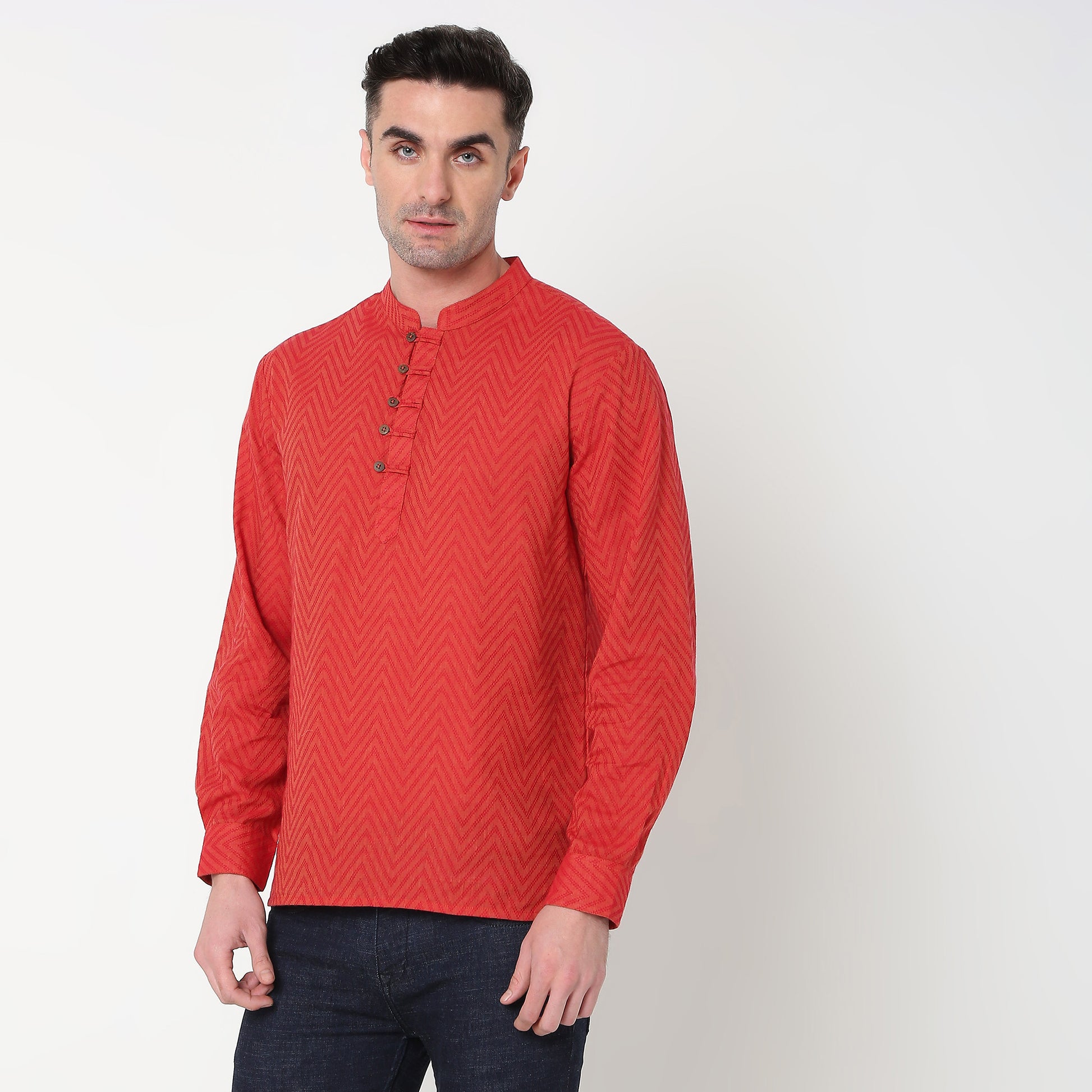 Regular Fit Jacquard Short Kurta