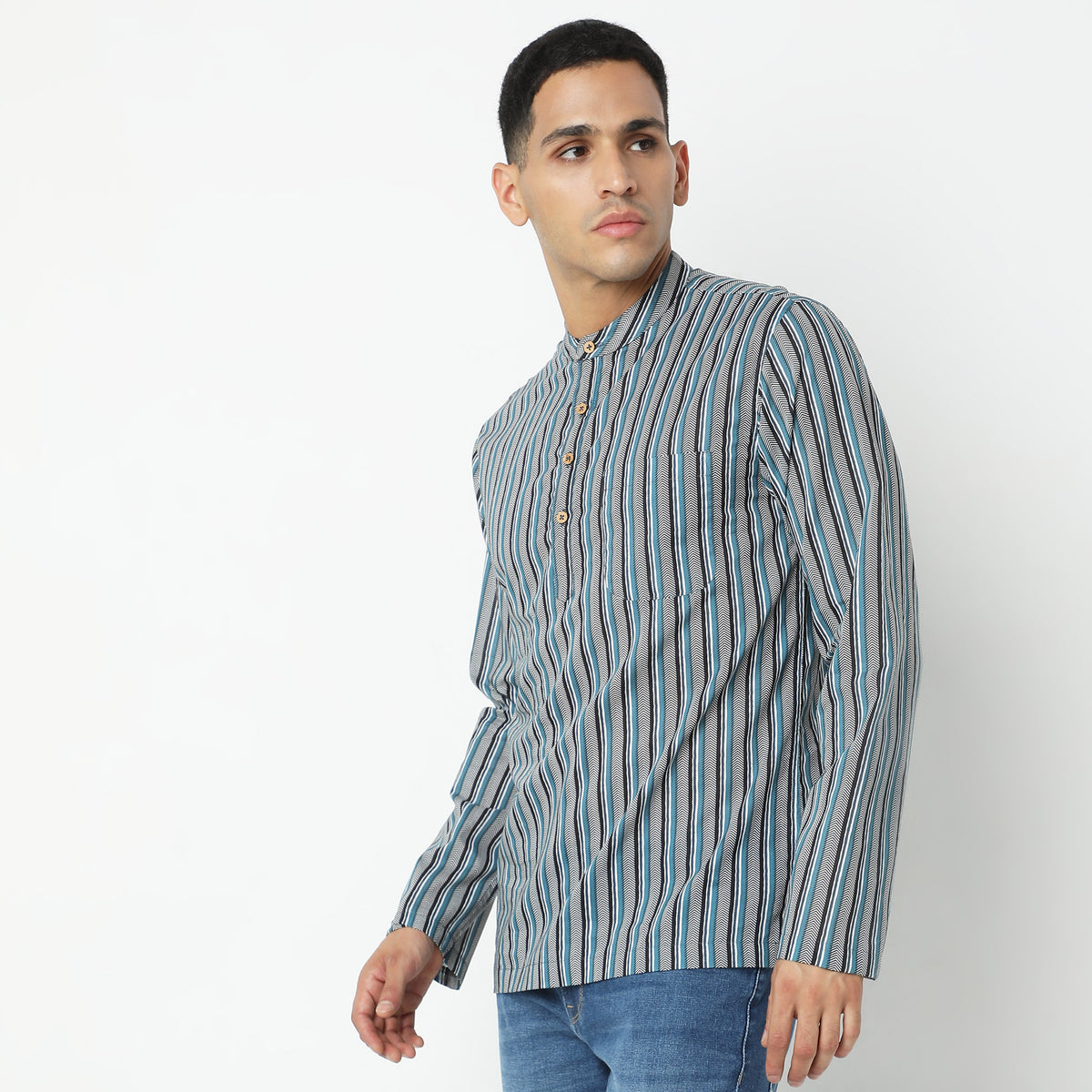 Regular Fit Striped Short Kurta