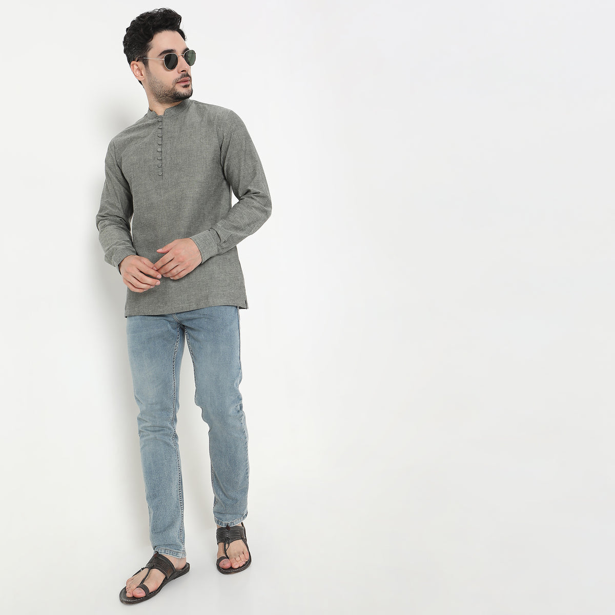 Regular Fit Solid Short Kurta