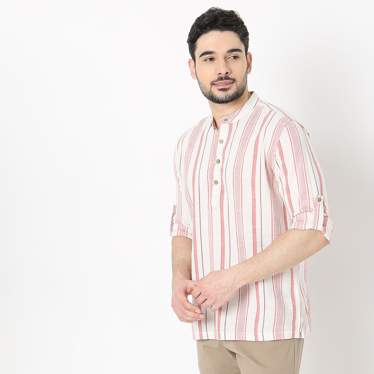 Regular Fit Striped Short Kurta