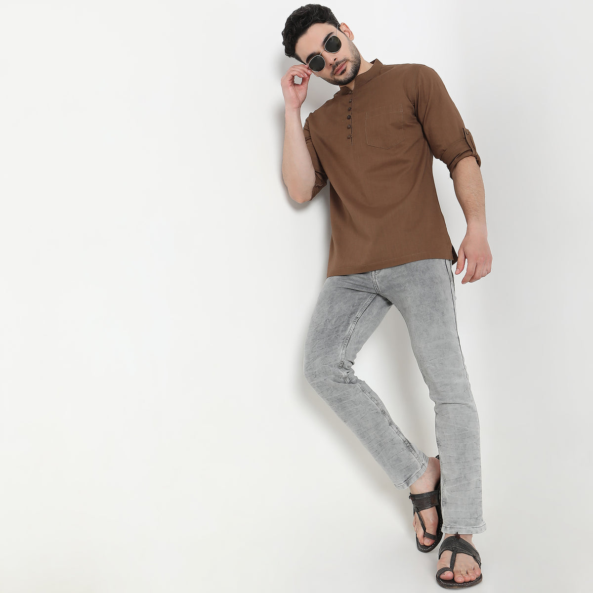 Regular Fit Solid Short Kurta