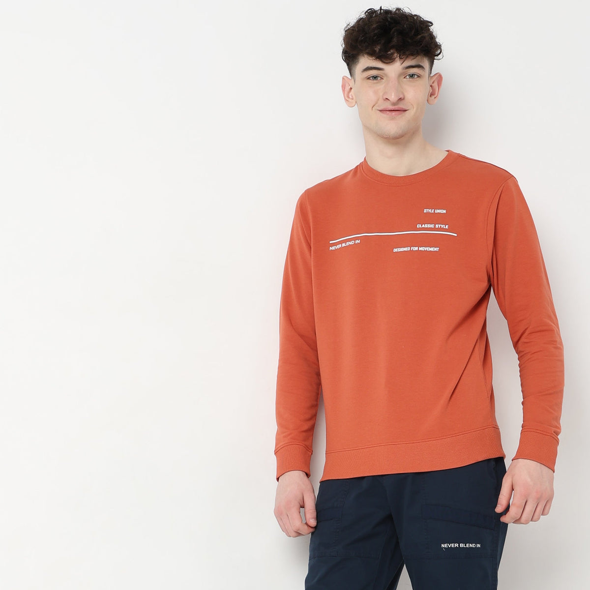 Men Wearing Regular Fit Solid Sweat Tees