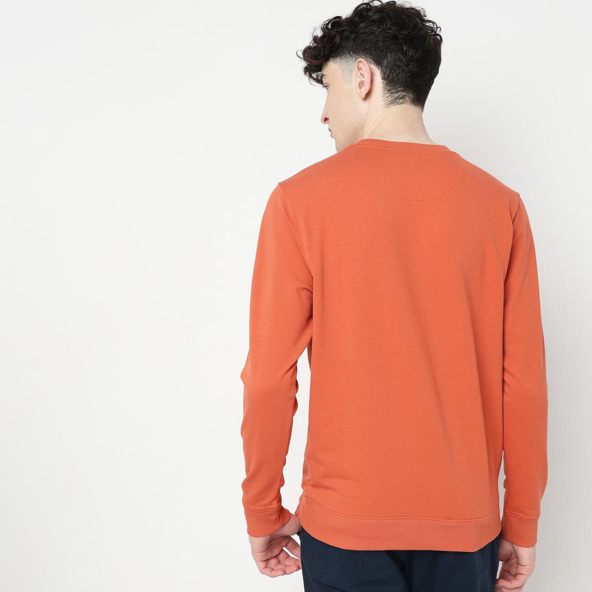 Men Wearing Regular Fit Solid Sweat Tees