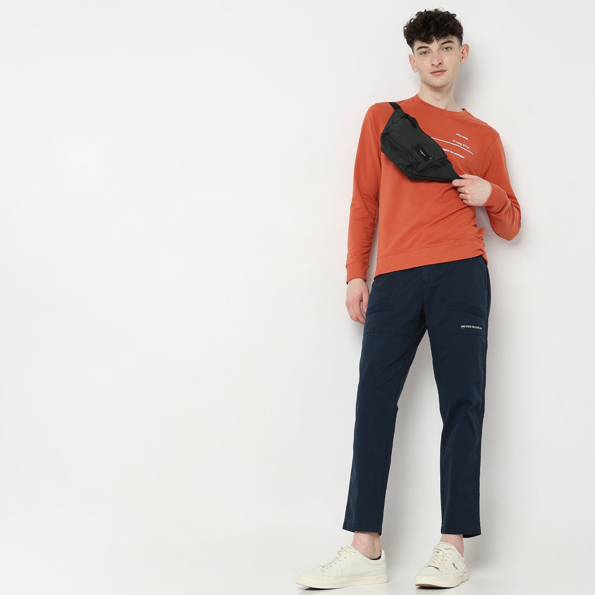 Men Wearing Regular Fit Solid Sweat Tees