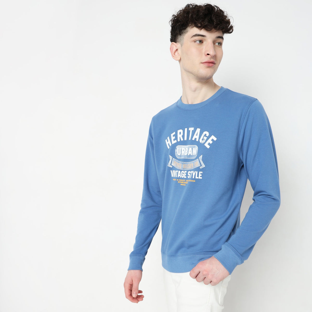 Men Wearing Regular Fit Solid Sweat Tees