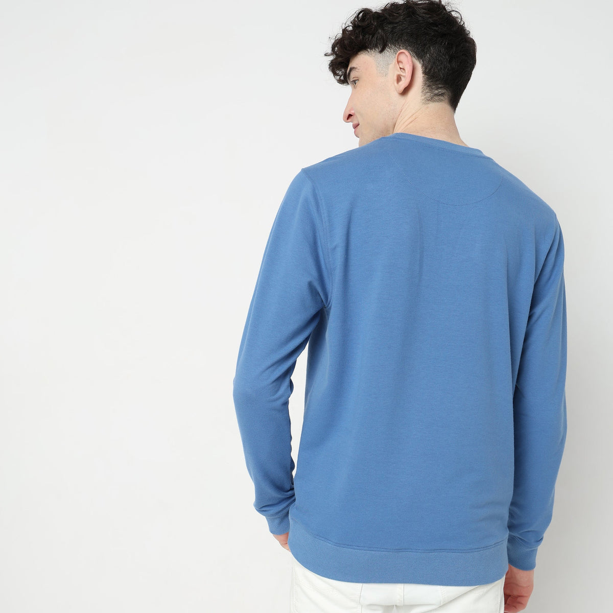 Men Wearing Regular Fit Solid Sweat Tees