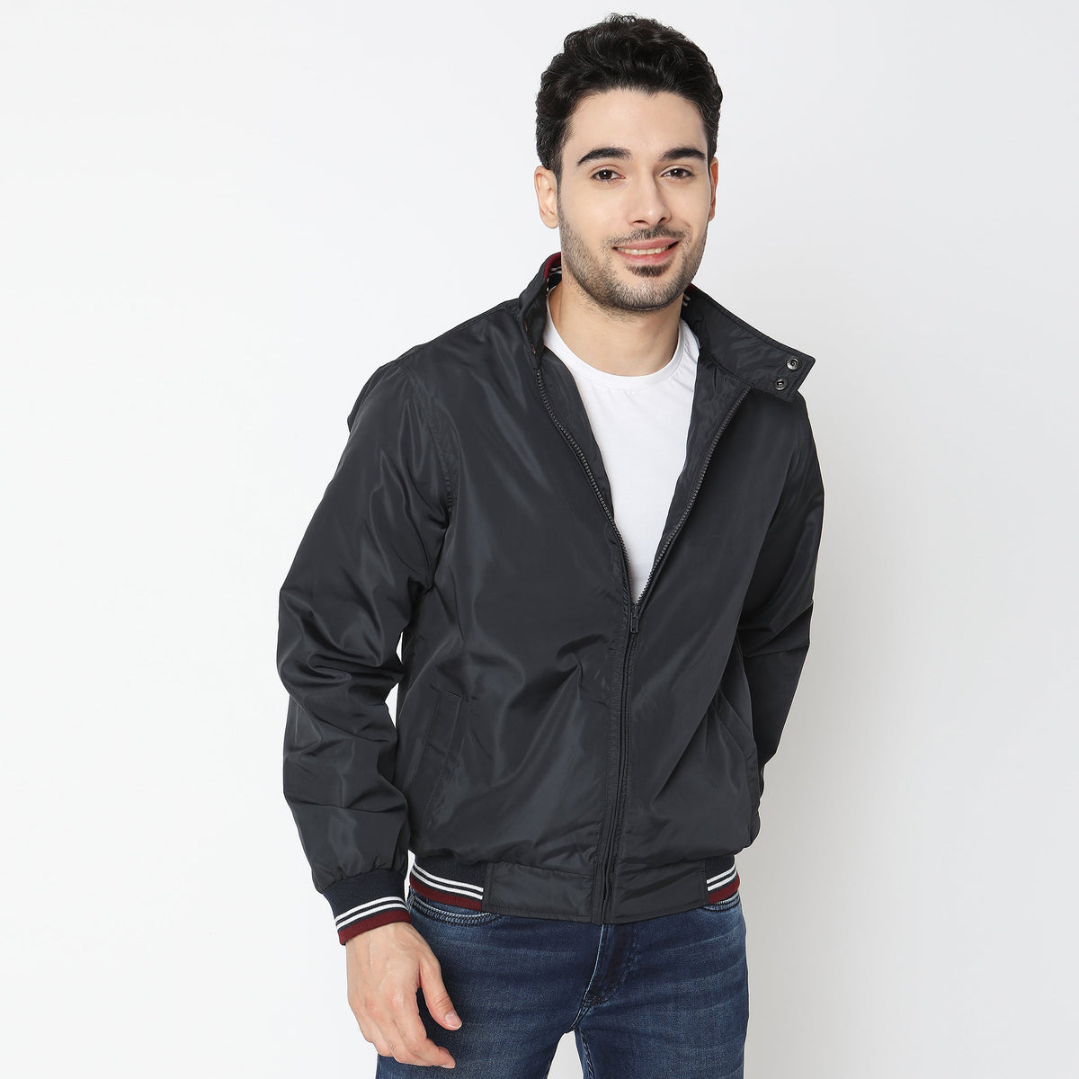 Men Wearing Regular Fit Solid Jacket