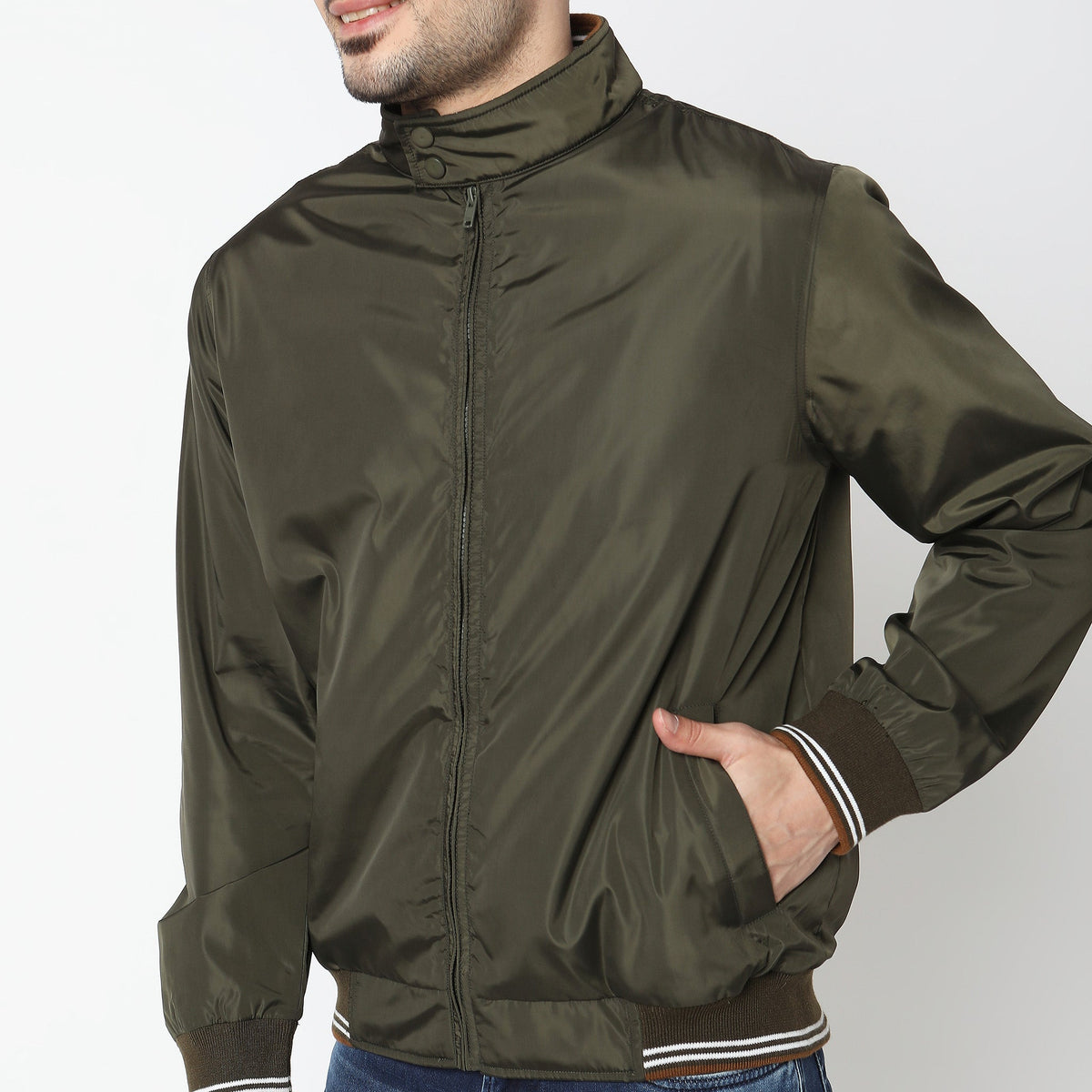 Men Wearing Regular Fit Solid Jacket