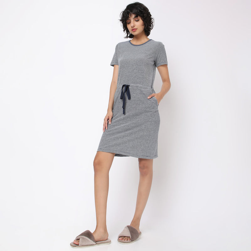 Regular Fit Striped Short Gown