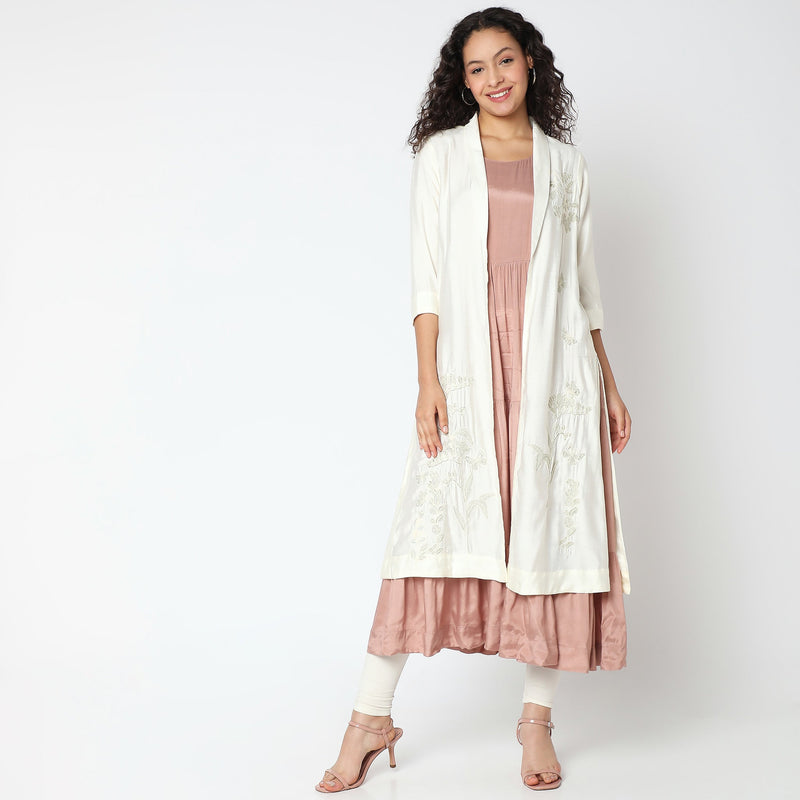 Women Wearing Regular Fit Embroidered Kurta