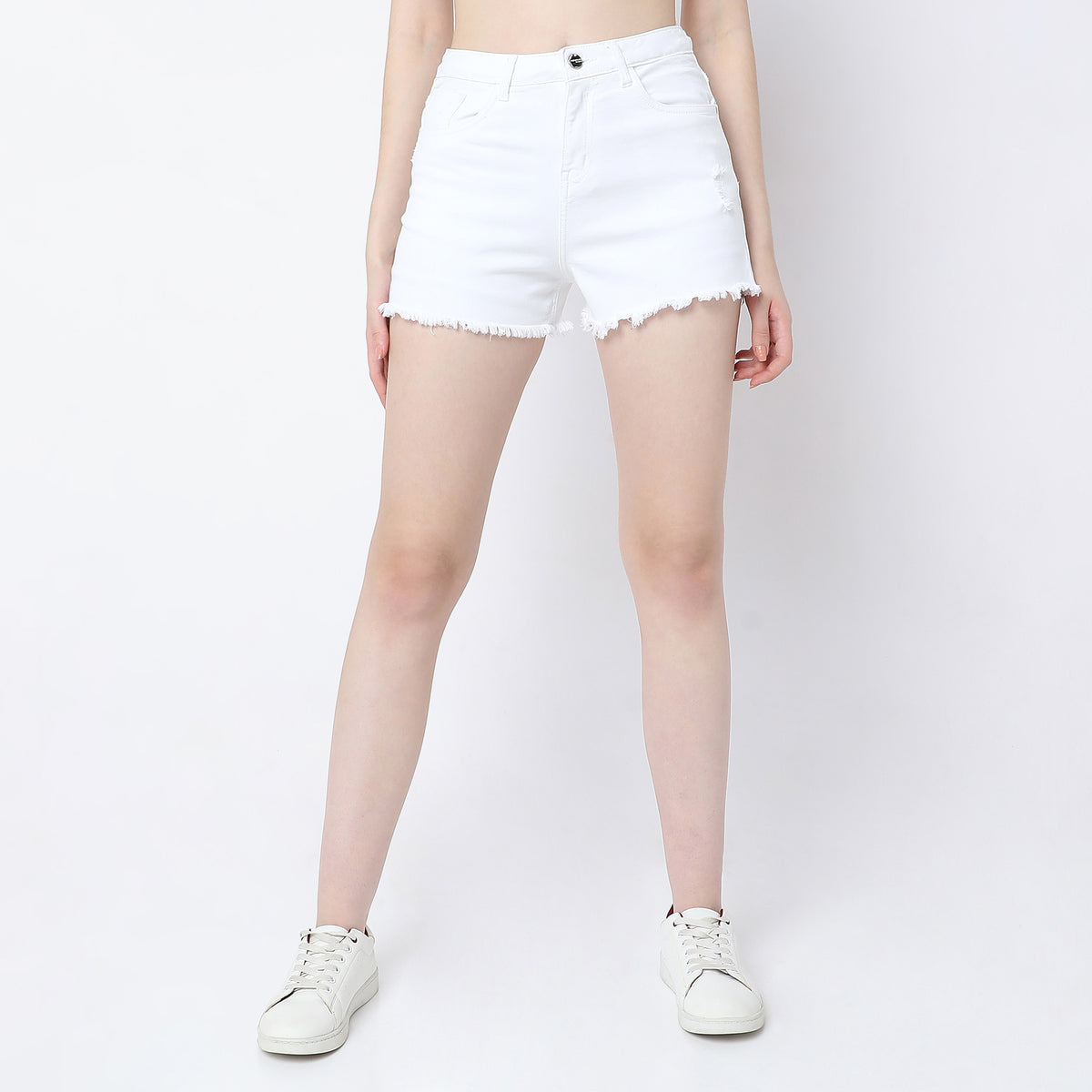 Regular Fit Solid Mid Rise Shorts