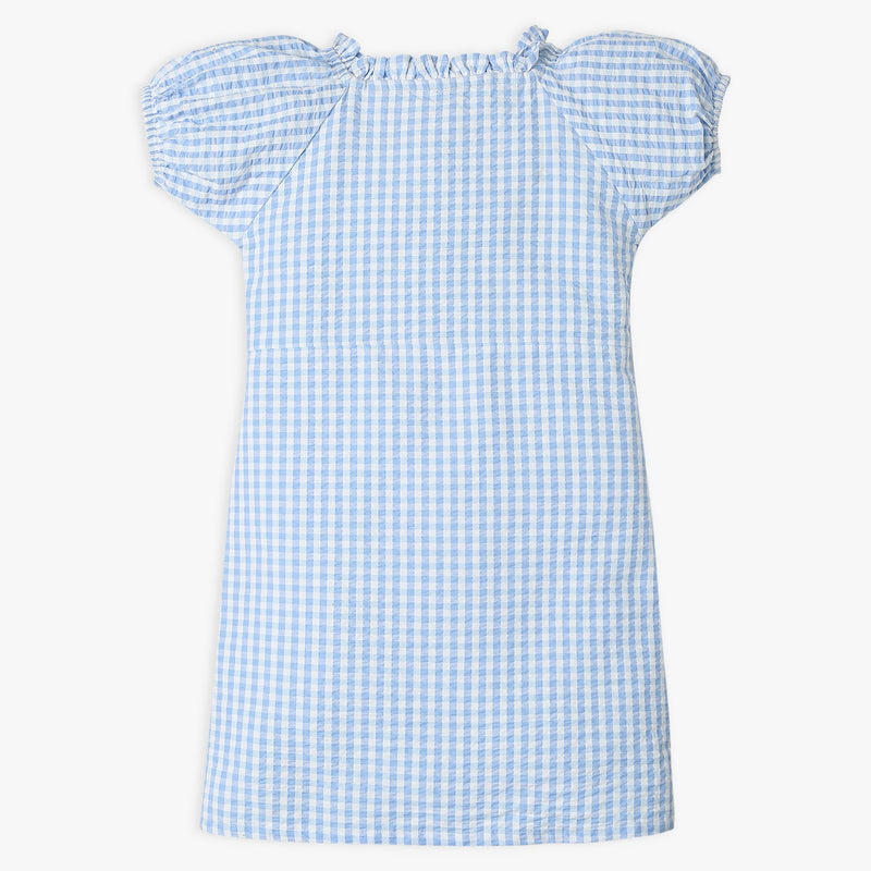 Girl Wearing Girl's Regular Fit Checkered Dress