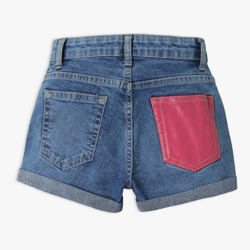 Girl Wearing Girl's Regular Fit Embellished Mid Rise Short