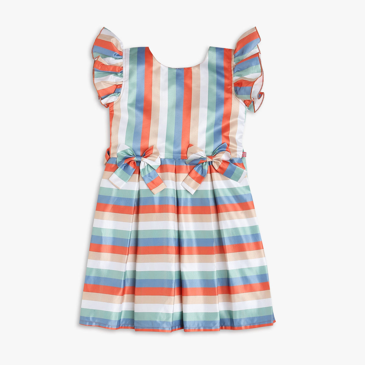 Girl Wearing Girl's Regular Fit Striped Frock