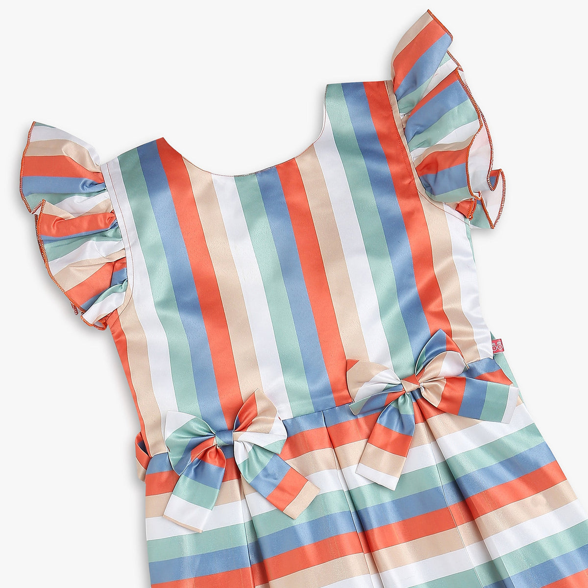 Girl Wearing Girl's Regular Fit Striped Frock